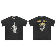 Gallery dept shirt black & yellowish middle finger skeleton