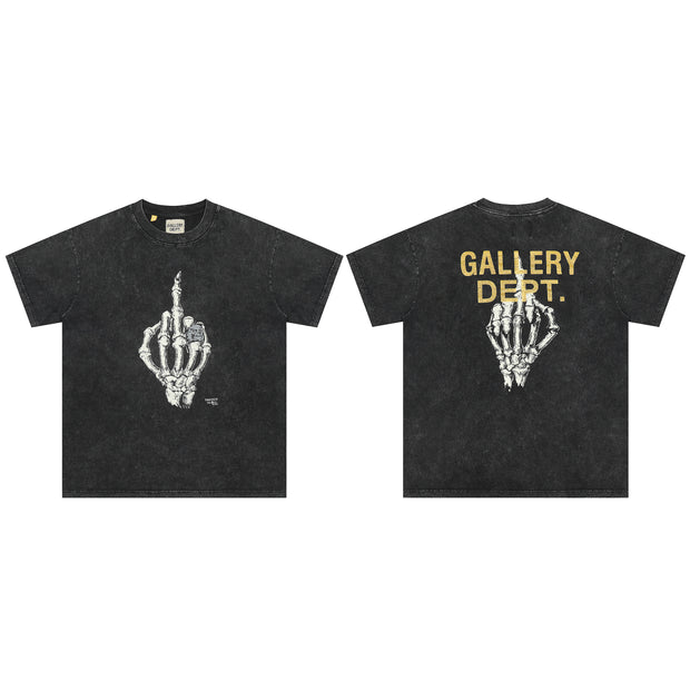 Gallery dept shirt black & yellowish middle finger skeleton