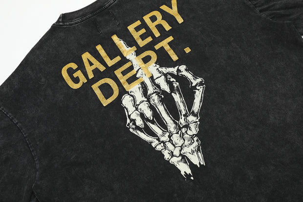 Gallery dept shirt black & yellowish middle finger skeleton