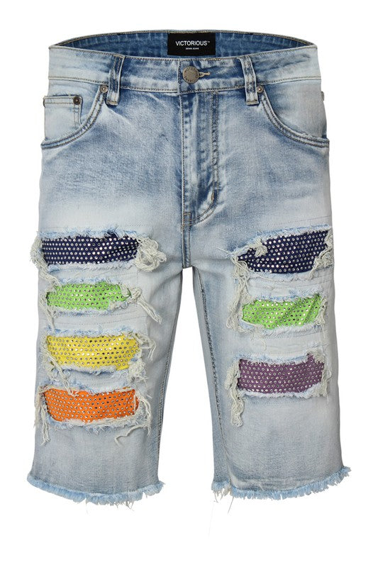 COLOR DIAMOND DENIM SHORT